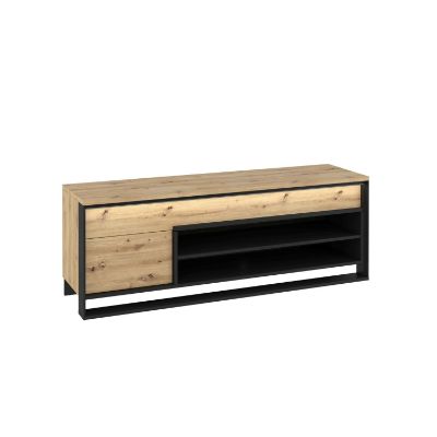 Comoda TV cu 1 usa, 1 sertar si polita LED stejar salbatic/negru Quant