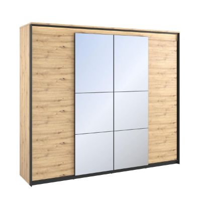 Dulap cu 4 usi si oglinda LED stejar salbatic/negru Quant