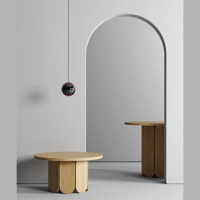 Masuta cafea rotunda din MDF si PAL cu furnir de stejar Craft 