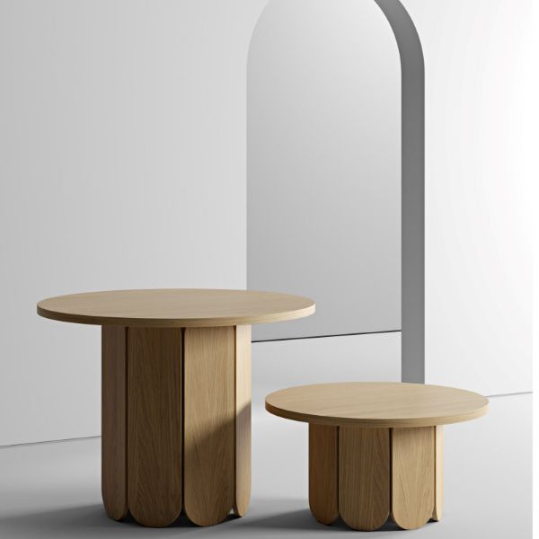 Masuta cafea rotunda din MDF si PAL cu furnir de stejar Craft 