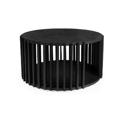 Masuta cafea din stejar masiv si MDF cu finisaj negru Round