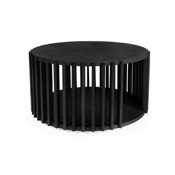 Masuta cafea din stejar masiv si MDF cu finisaj negru Round