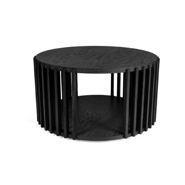 Masuta cafea din stejar masiv si MDF cu finisaj negru Round