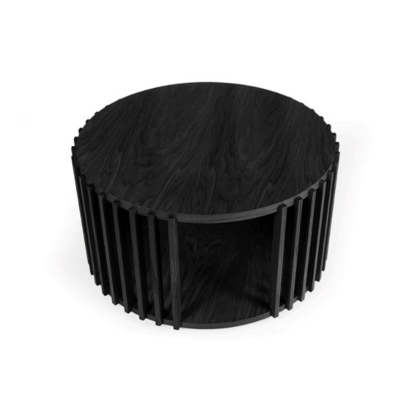Masuta cafea din stejar masiv si MDF cu finisaj negru Round