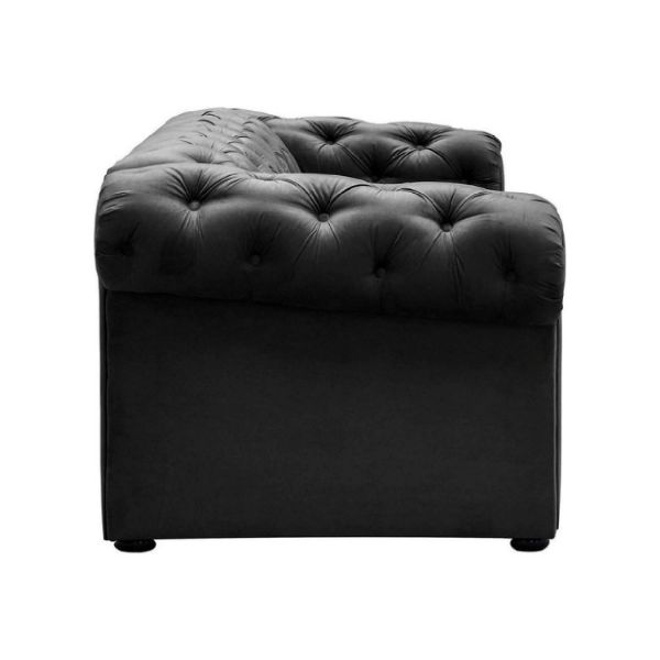 Canapea fixa 3 locuri, picioare lemn, textil negru, Valentino