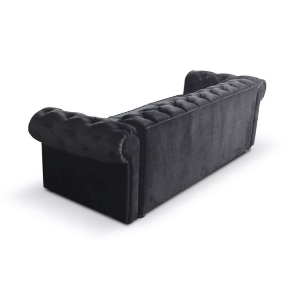 Canapea fixa 3 locuri, picioare lemn, textil negru, Valentino