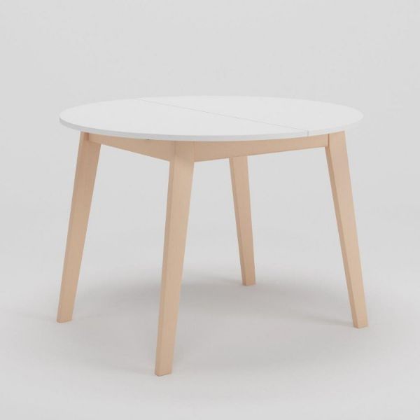 Masa dining rotunda extensibila 105/145 cm alb/natur Aura