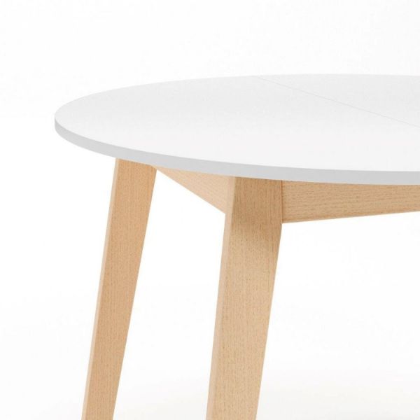 Masa dining rotunda extensibila 105/145 cm alb/natur Aura