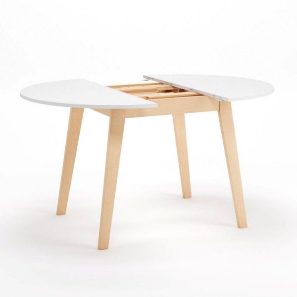 Masa dining rotunda extensibila 105/145 cm alb/natur Aura