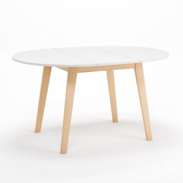 Masa dining rotunda extensibila 105/145 cm alb/natur Aura