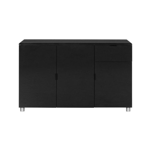 Bufet 3 usi, 1 sertar, PAL melaminat, MDF, negru lucios, Easy