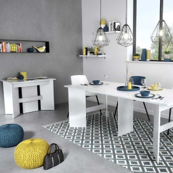 Consola/masa dining extensibila alb lucios Vano