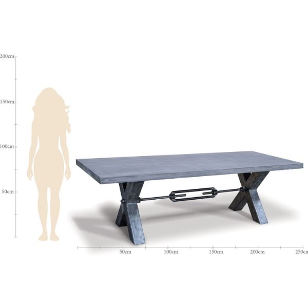 Masa fixa 240 cm, lemn masiv stejar salbatic, gri, Industrielle