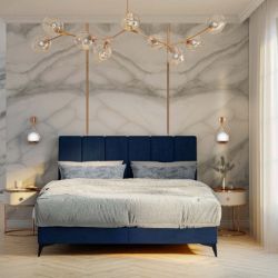 Pat tapitat boxspring 140 x 200 cm albastru inchis Anaida