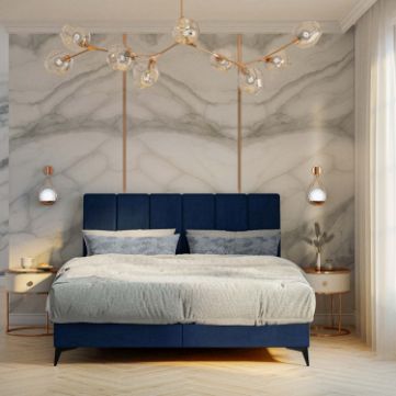Pat tapitat boxspring 160 x 200 cm albastru Anaida