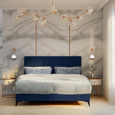 Pat tapitat boxspring 180 x 200 cm albastru Anaida