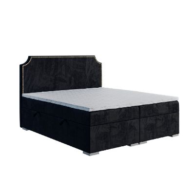 Pat tapitat boxspring 160 x 200 cm, negru, Lupo