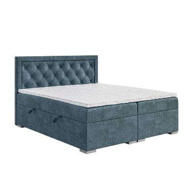 Pat tapitat boxspring 180 x 200 cm albastru deschis Max