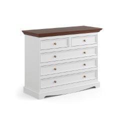 Comoda cu 5 sertare alb/top nuc Eliza