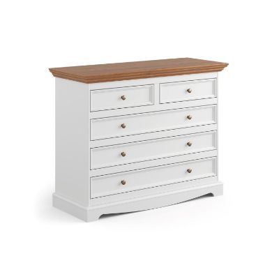 Comoda cu 5 sertare alb/top stejar Eliza