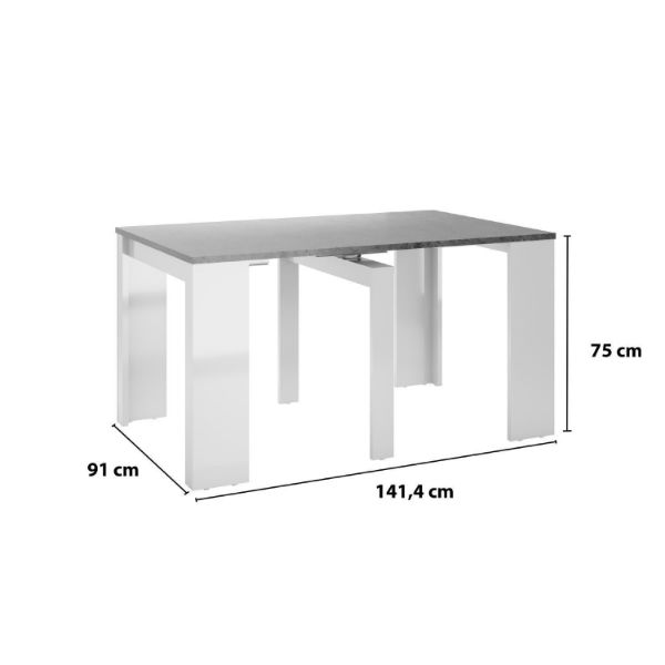 Consola/masa dining extensibila alb/gri beton lucios Celia