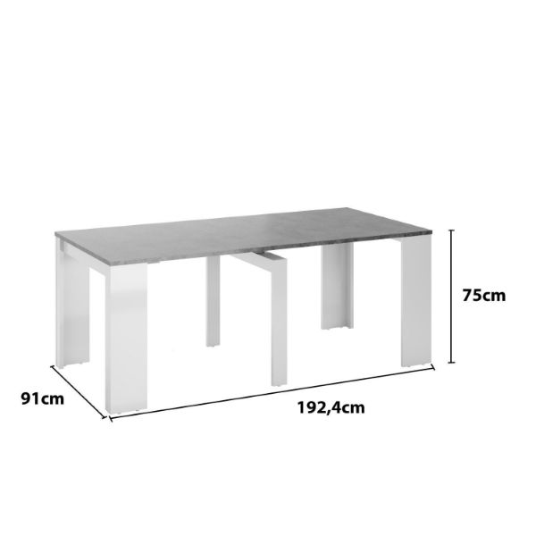 Consola/masa dining extensibila alb/gri beton lucios Celia