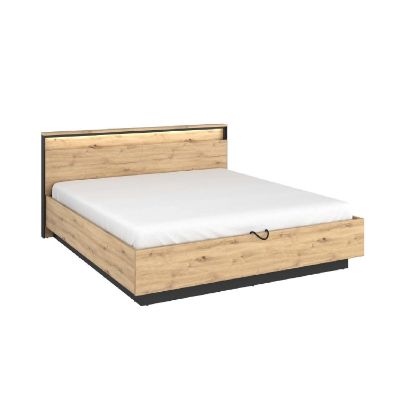Pat cu somiera rabatabila 160 x 200 cm LED stejar salbatic/negru Quant