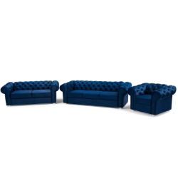 Set de canapele 3-2-1 albastru/alb Valentino