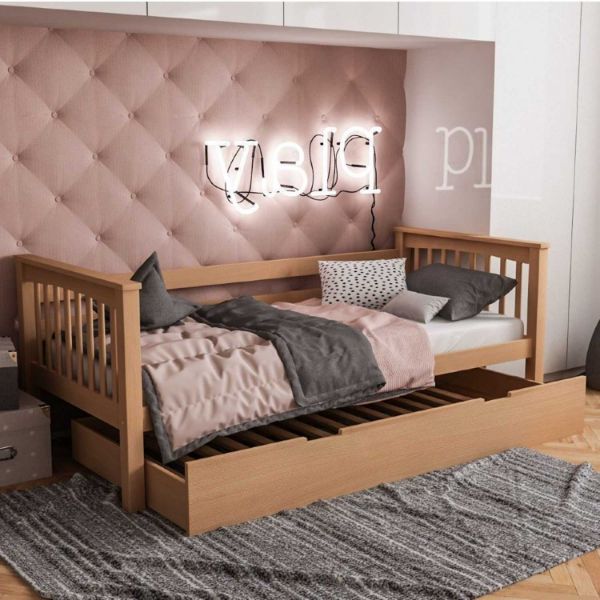 Pat 90 x 200 cm din lemn de fag natur Lea