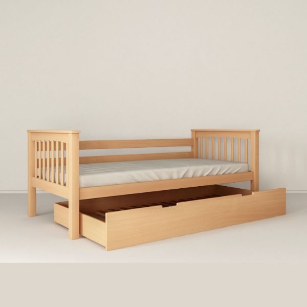 Pat 90 x 200 cm din lemn de fag natur cu sertar Lea