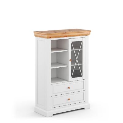 Bufet inalt 1 usa 2 sertare lemn masiv alb/natur Marone