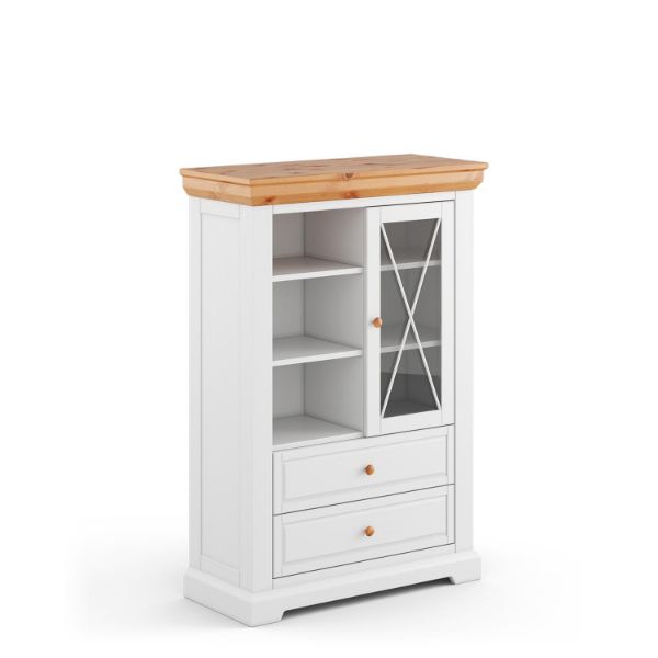 Bufet inalt 1 usa 2 sertare lemn masiv alb/natur Marone