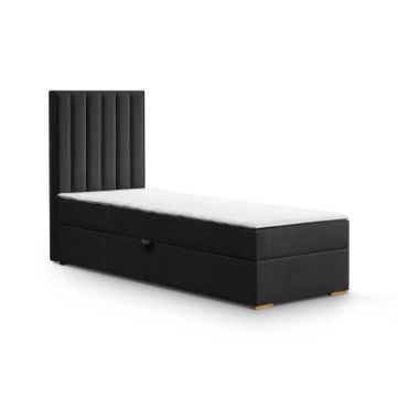 Pat tapitat boxspring 90 x 200 cm negru Malaga