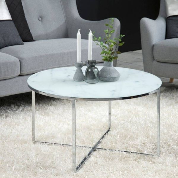 Masuta rotunda 80 cm alb/argintiu Alisma