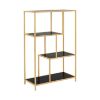 Biblioteca asimetrica 3 rafturi, MDF melaminat si metal, auriu cu negru, Seaford