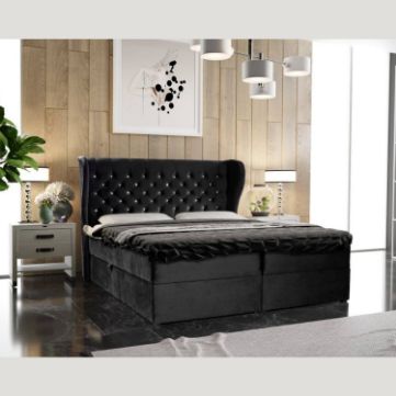 	Pat tapitat boxspring 180 x 200 cm negru Crystal