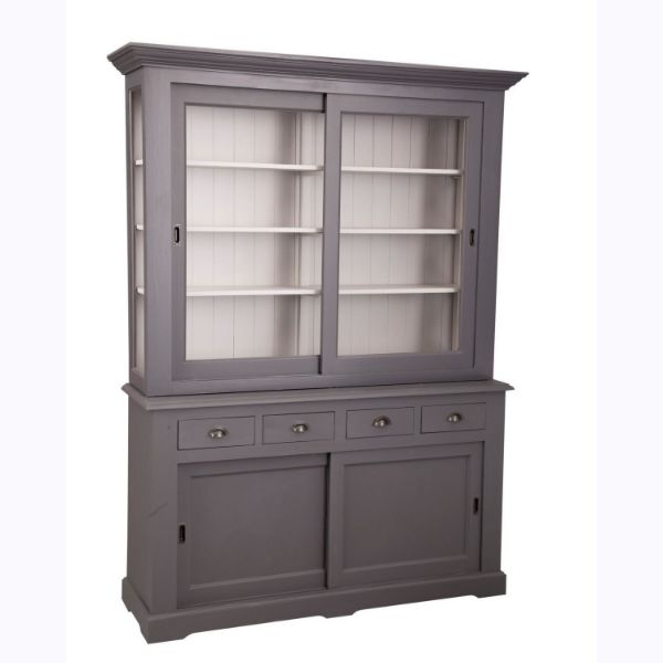 Vitrina 4 usi, 4 sertare, lemn masiv, gri inchis, Mara