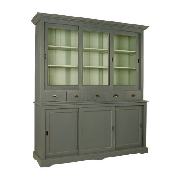 Vitrina 6 usi si 5 sertare verde antichizat Mara