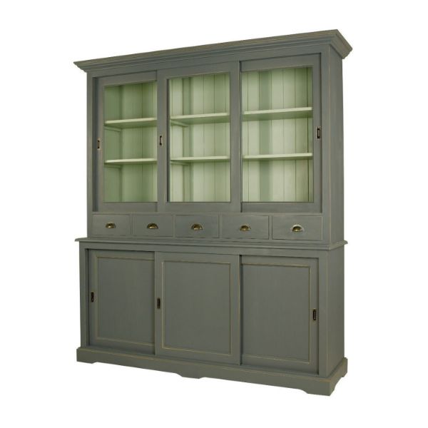 Vitrina 6 usi si 5 sertare verde antichizat Mara