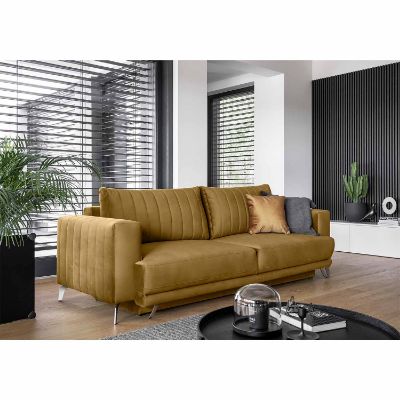 Canapea extensibila 3 locuri galben mustar Elise