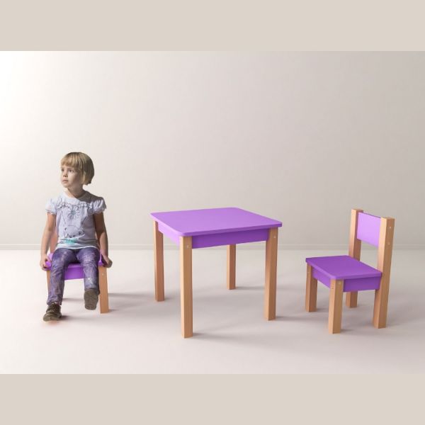 Set cu 1 masa si 2 scaune violet Mario