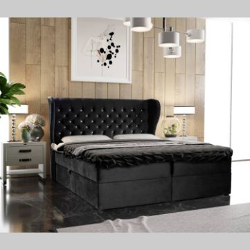 	Pat tapitat boxspring 160 x 200 cm negru Crystal