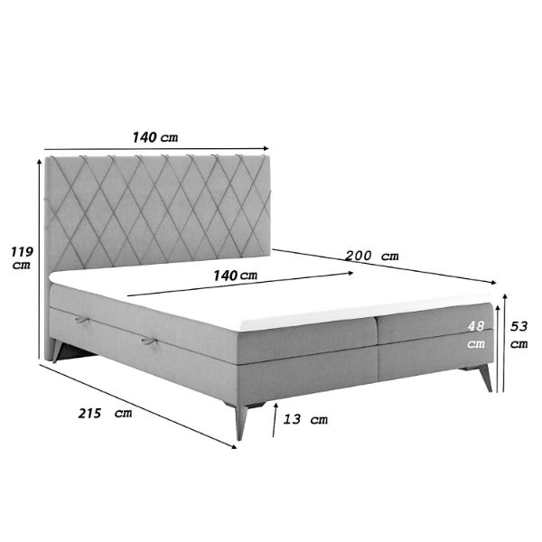 	Pat tapitat boxspring 140 x 200 cm gri antracit Milo