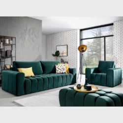 Set canapea extensibila, fotoliu si taburet verde inchis Lazio