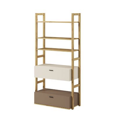 Biblioteca 2 sertare, L85 cm, finisaj crem, maro, stejar, Lenny 
