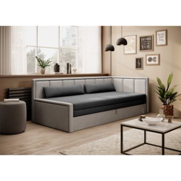 Pat pe colt dreapta extensibil 80 x 200 cm gri deschis Fulgeo