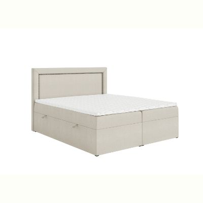 Pat tapitat boxspring 180 x 200 cm alb murdar Novio