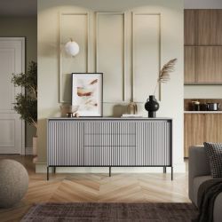 Bufet 2 usi 3 sertare, LED, gri Moody