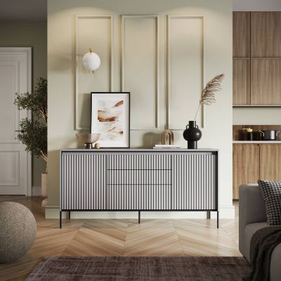 Bufet 2 usi 3 sertare, LED, gri Moody