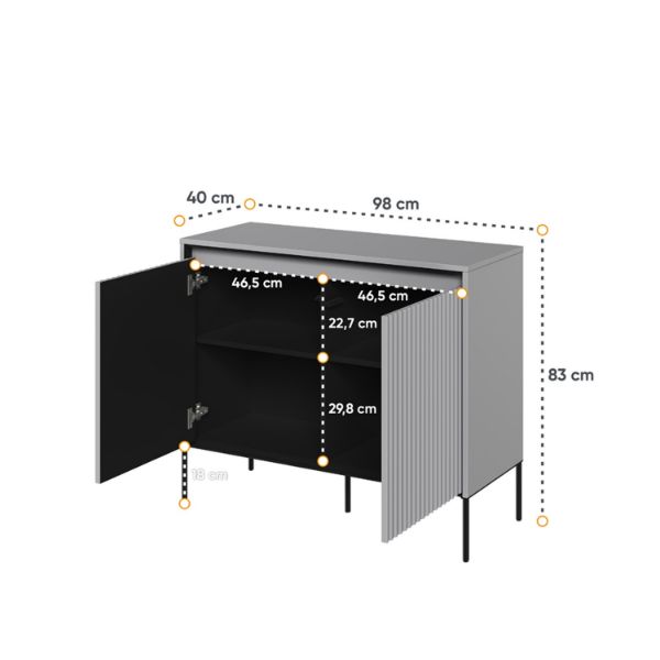 Bufet 2 usi, LED, gri Moody